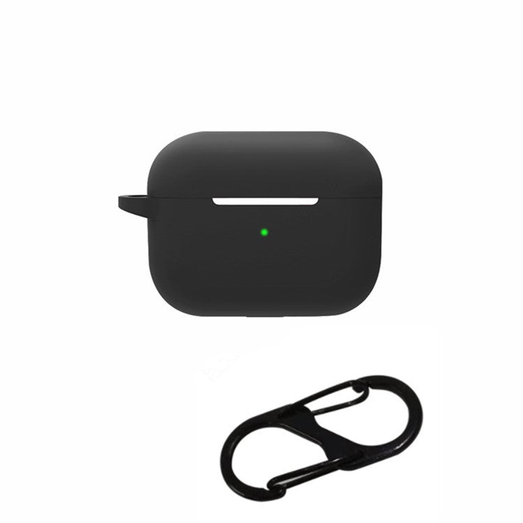 For AirPods Pro 2 Bluetooth Earphone Soft Silicone Protective Case Drop-proof Cover with Anti-lost Buckle - Black