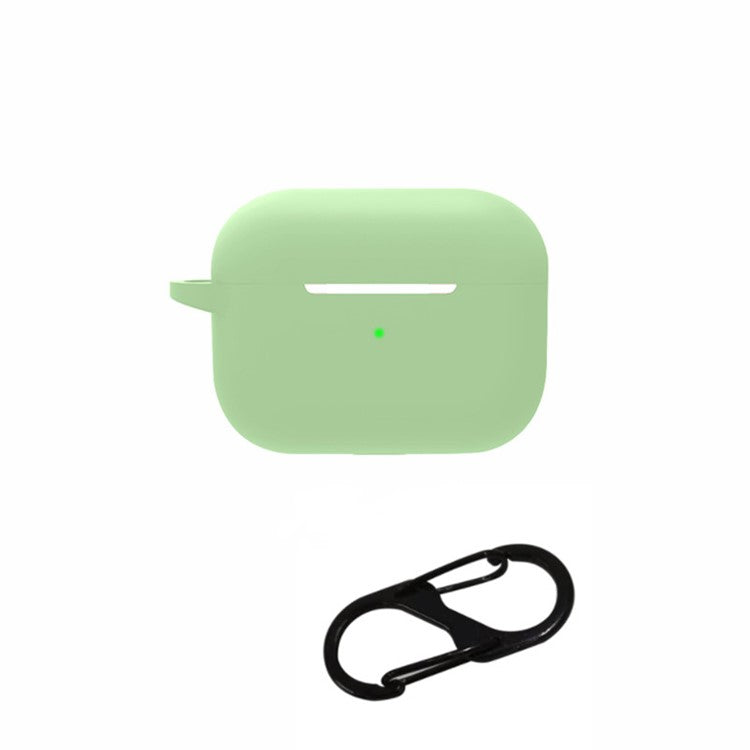 For AirPods Pro 2 Bluetooth Earphone Soft Silicone Protective Case Drop-proof Cover with Anti-lost Buckle - Matcha Green