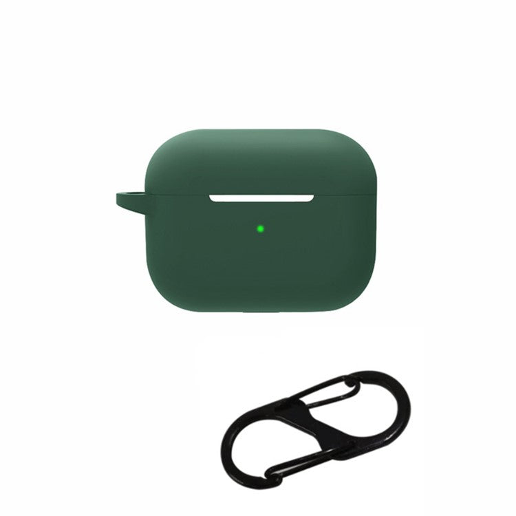 For AirPods Pro 2 Bluetooth Earphone Soft Silicone Protective Case Drop-proof Cover with Anti-lost Buckle - Dark Green