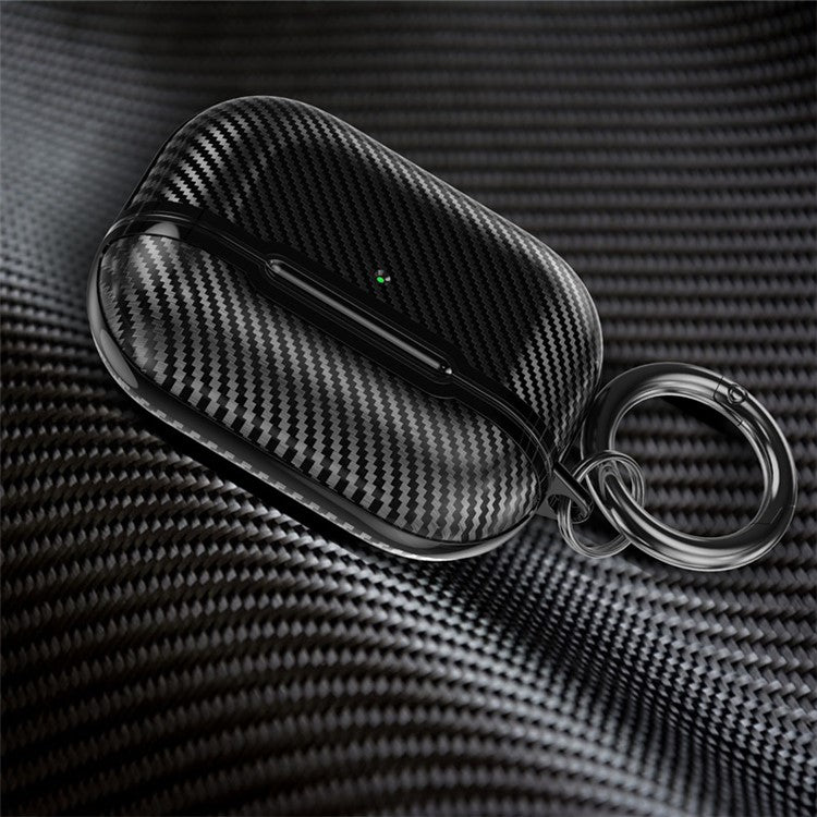 TXWDD86 For AirPods Pro 2 Electroplating Carbon Fiber Texture Bluetooth Earphone Protective Case TPU+PC Anti-drop Cover with Ring Buckle - Black / Gold