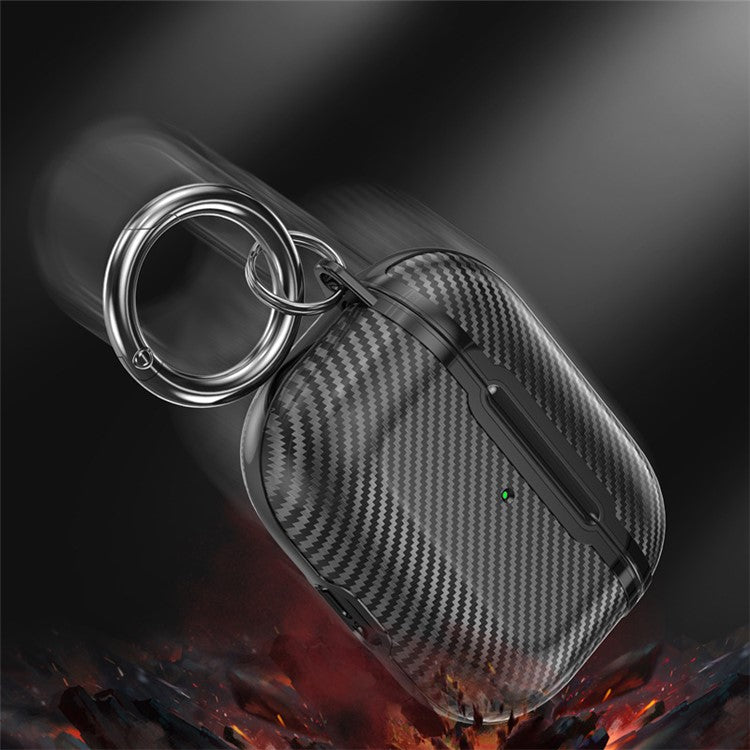 TXWDD86 For AirPods Pro 2 Electroplating Carbon Fiber Texture Bluetooth Earphone Protective Case TPU+PC Anti-drop Cover with Ring Buckle - Black / Gold