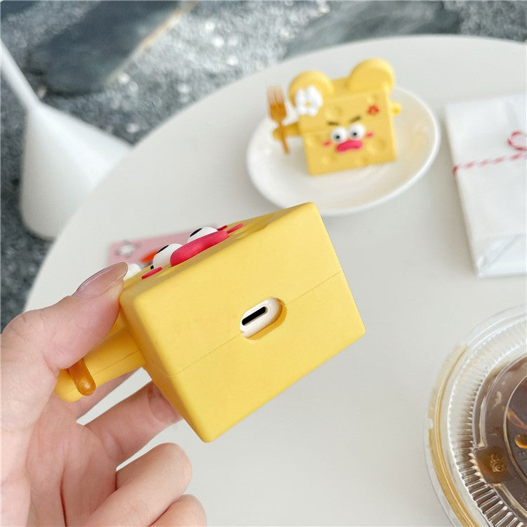 For AirPods with Charging Case (2016) / (2019) / AirPods with Wireless Charging Case (2019) Funny Cartoon Cheese Earphone Case Silicone Protective Cover