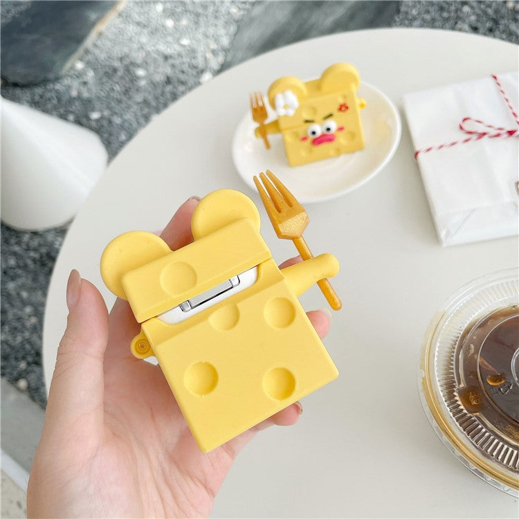 For AirPods with Charging Case (2016) / (2019) / AirPods with Wireless Charging Case (2019) Funny Cartoon Cheese Earphone Case Silicone Protective Cover