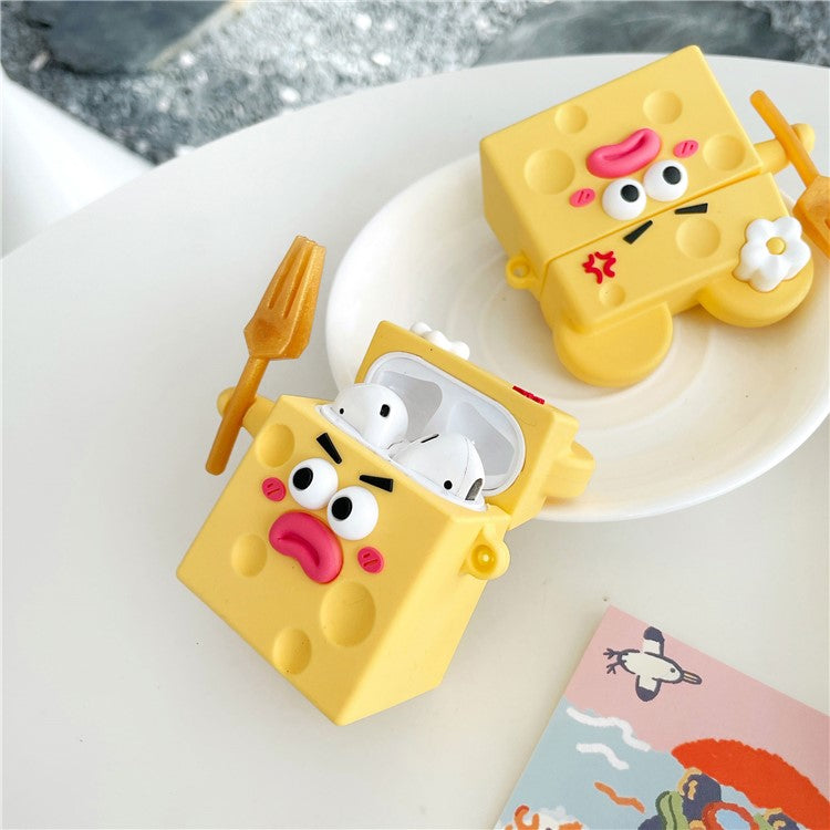 For AirPods with Charging Case (2016) / (2019) / AirPods with Wireless Charging Case (2019) Funny Cartoon Cheese Earphone Case Silicone Protective Cover