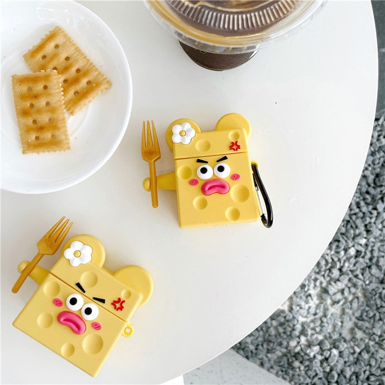 For AirPods with Charging Case (2016) / (2019) / AirPods with Wireless Charging Case (2019) Funny Cartoon Cheese Earphone Case Silicone Protective Cover