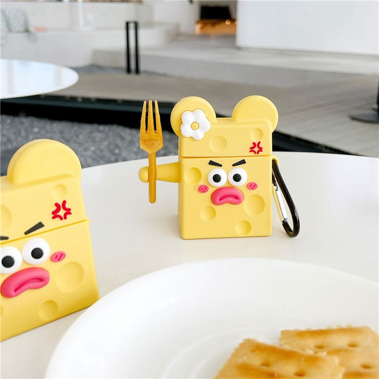 For AirPods with Charging Case (2016) / (2019) / AirPods with Wireless Charging Case (2019) Funny Cartoon Cheese Earphone Case Silicone Protective Cover