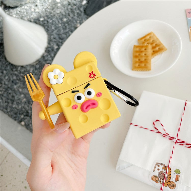 For AirPods with Charging Case (2016) / (2019) / AirPods with Wireless Charging Case (2019) Funny Cartoon Cheese Earphone Case Silicone Protective Cover