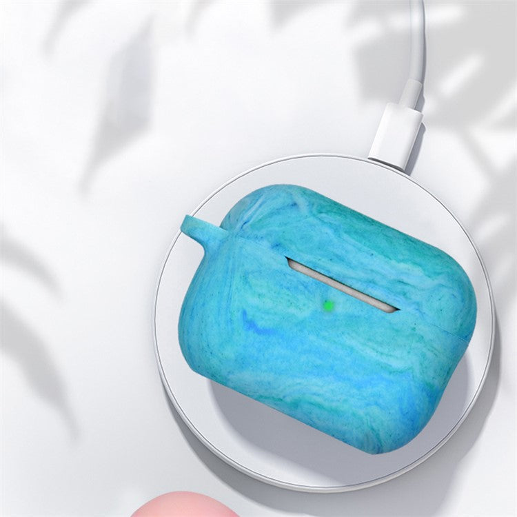 For AirPods Pro 2 Stylish Soft Silicone Protective Case Bluetooth Earphone Drop-proof Cover with Carabiner - Blue