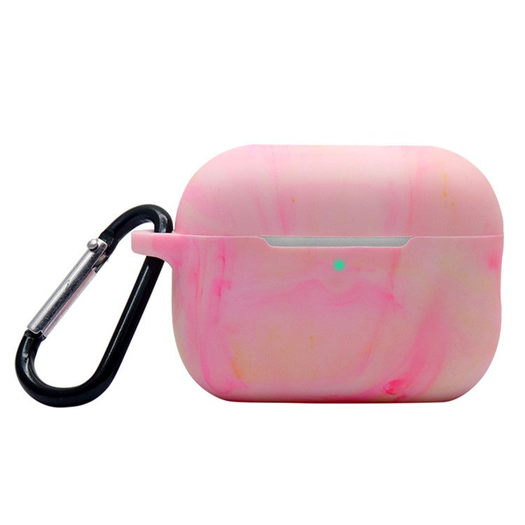 For AirPods Pro 2 Stylish Soft Silicone Protective Case Bluetooth Earphone Drop-proof Cover with Carabiner - Pink