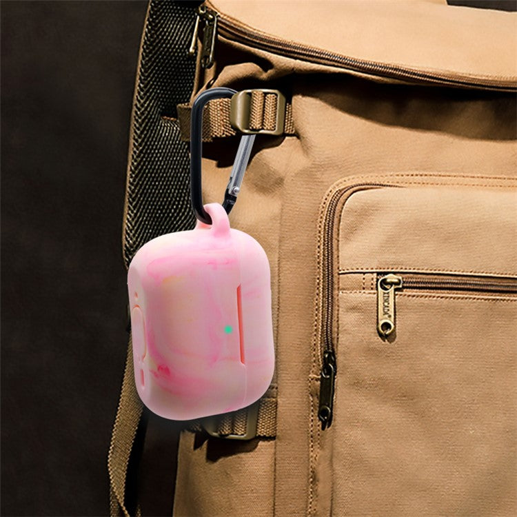 For AirPods Pro 2 Stylish Soft Silicone Protective Case Bluetooth Earphone Drop-proof Cover with Carabiner - Pink