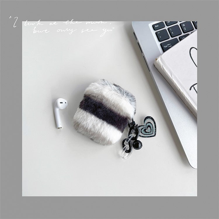 For AirPods with Charging Case (2016) / (2019) / AirPods with Wireless Charging Case (2019) Cute Plush Splicing Earphone Case Protective Cover with Heart Pendant - Black / White