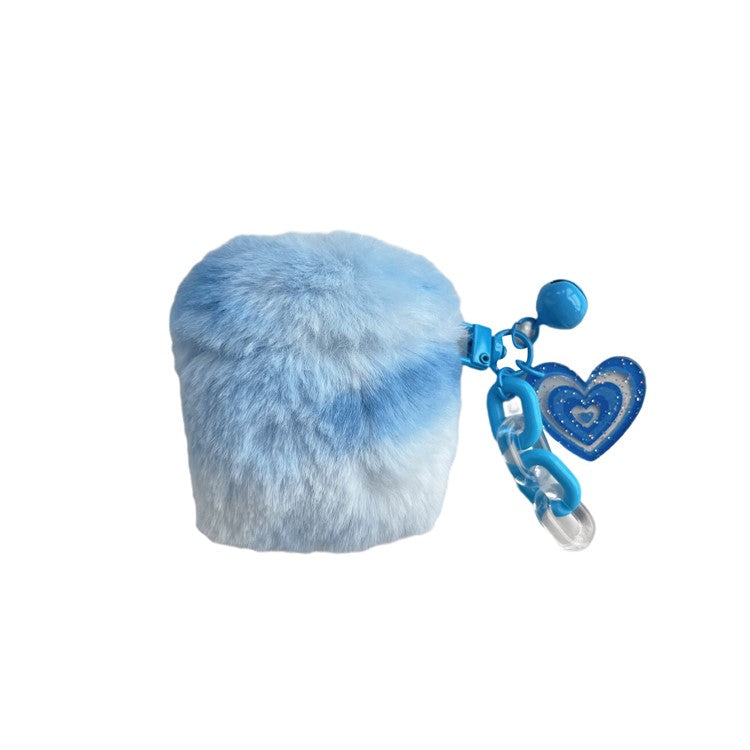 For AirPods with Charging Case (2016) / (2019) / AirPods with Wireless Charging Case (2019) Cute Plush Splicing Earphone Case Protective Cover with Heart Pendant - Blue / White