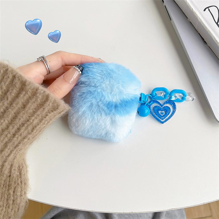 For AirPods with Charging Case (2016) / (2019) / AirPods with Wireless Charging Case (2019) Cute Plush Splicing Earphone Case Protective Cover with Heart Pendant - Blue / White