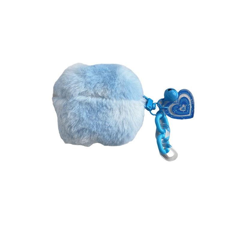 For Apple AirPods 3 Cute Plush Splicing Bluetooth Earphone Case Winter Protective Cover with Heart Pendant - Blue / White