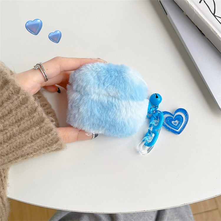 For Apple AirPods 3 Cute Plush Splicing Bluetooth Earphone Case Winter Protective Cover with Heart Pendant - Blue / White