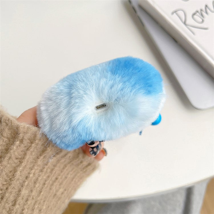 For Apple AirPods 3 Cute Plush Splicing Bluetooth Earphone Case Winter Protective Cover with Heart Pendant - Blue / White