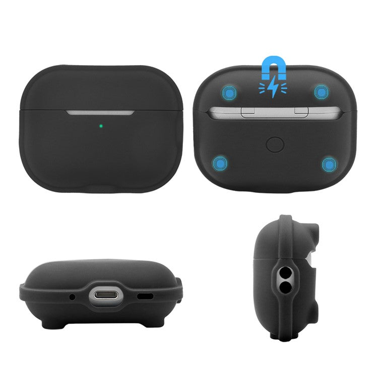 For AirPods Pro 2 Charging Case Cover Anti-Fall Silicone Case Bluetooth Headset Protector - Black