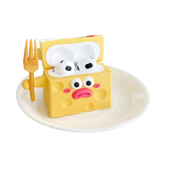 For Apple AirPods 3 Funny Cartoon Cheese Design Bluetooth Earphone Drop-proof Case Silicone Protective Cover