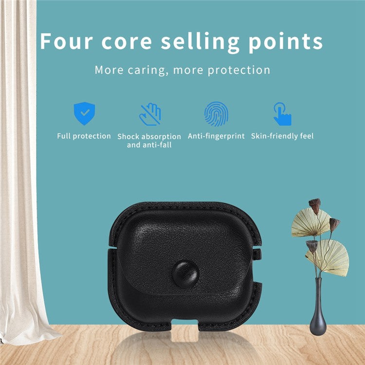 For AirPods Pro (Gen 2) (USB-C) / Pro 2 Business Stylish PU Leather Bluetooth Earphone Case Anti-scratch Protective Cover - Black