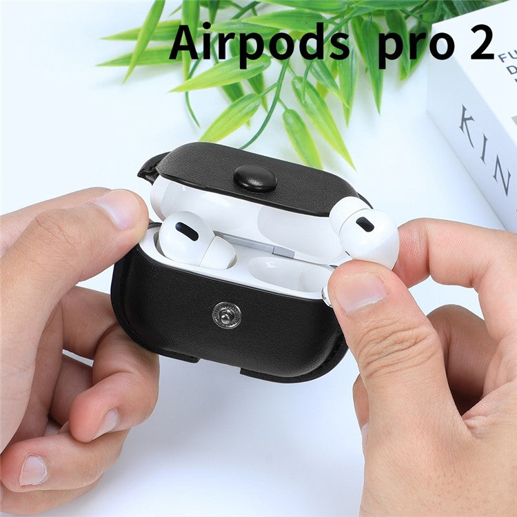 For AirPods Pro (Gen 2) (USB-C) / Pro 2 Business Stylish PU Leather Bluetooth Earphone Case Anti-scratch Protective Cover - Black