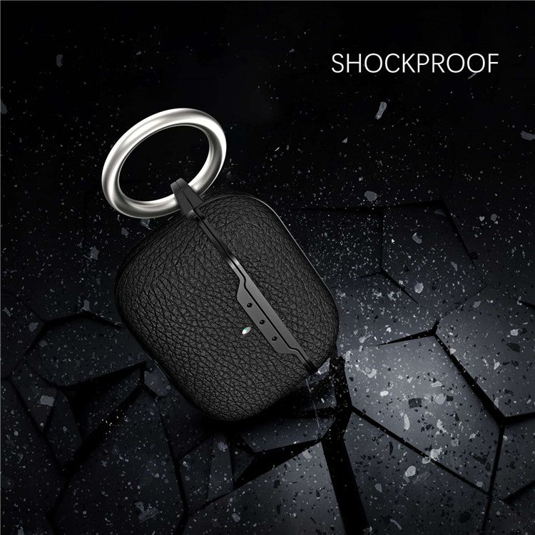 For AirPods Pro 2 Litchi Texture Soft TPU Bluetooth Earphone Case Ultra-thin Protective Cover with Ring Buckle - Black