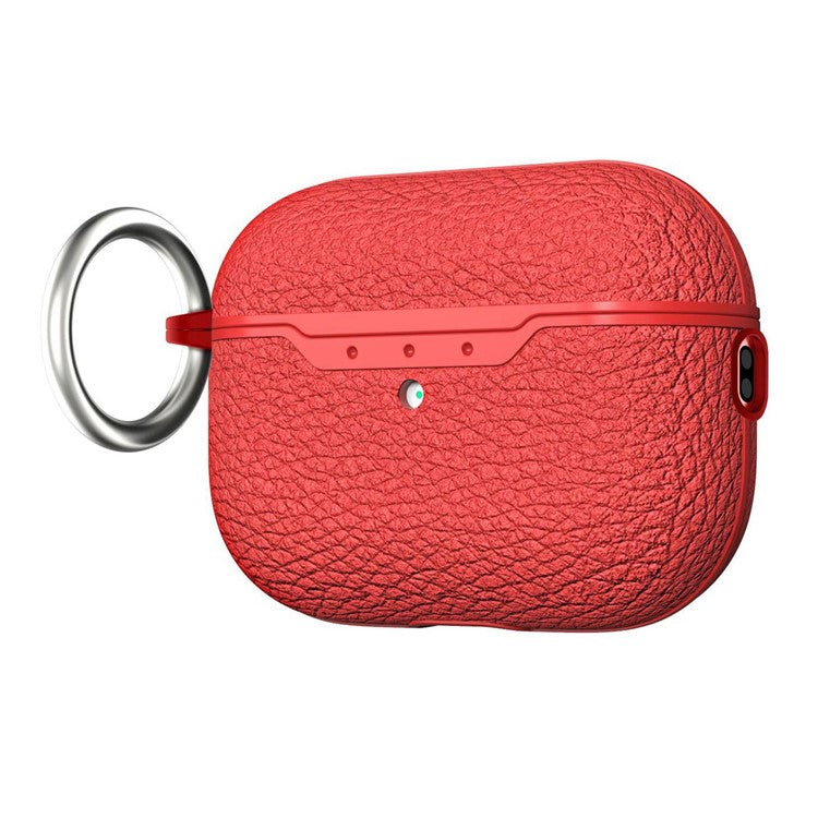 For AirPods Pro 2 Litchi Texture Soft TPU Bluetooth Earphone Case Ultra-thin Protective Cover with Ring Buckle - Red