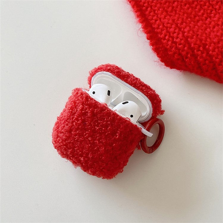 For Apple AirPods with Charging Case (2016)  /  (2019)  /  AirPods with Wireless Charging Case (2019) Shockproof Cover Bluetooth Earbuds Protector Fluff + TPU Case with Buckle - Red