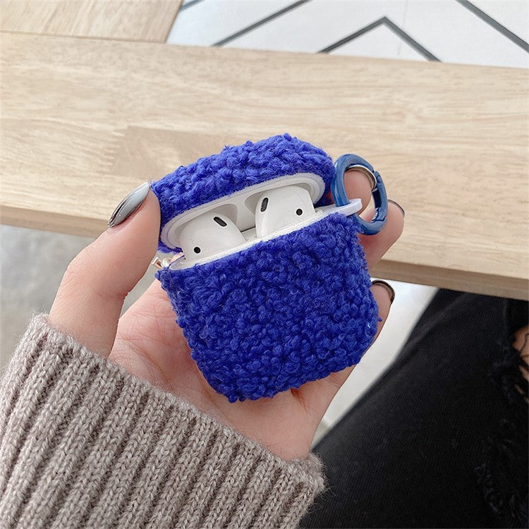 For Apple AirPods with Charging Case (2016)  /  (2019)  /  AirPods with Wireless Charging Case (2019) Shockproof Cover Bluetooth Earbuds Protector Fluff + TPU Case with Buckle - Blue