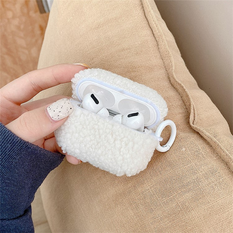 Fluff + TPU Cover for Apple AirPods Pro Charging Case Cover Bluetooth Headset Protector with Buckle - White