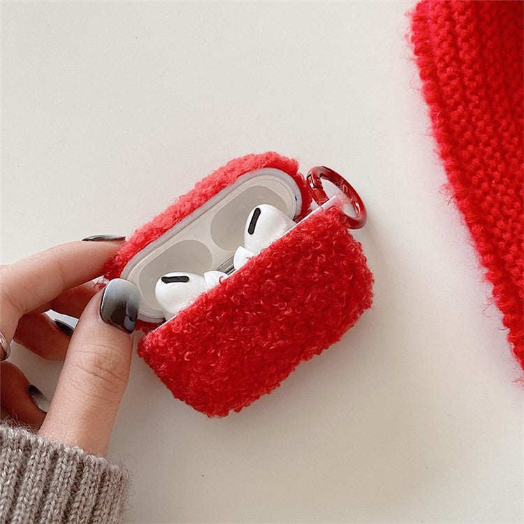 Fluff + TPU Cover for Apple AirPods Pro Charging Case Cover Bluetooth Headset Protector with Buckle - Red