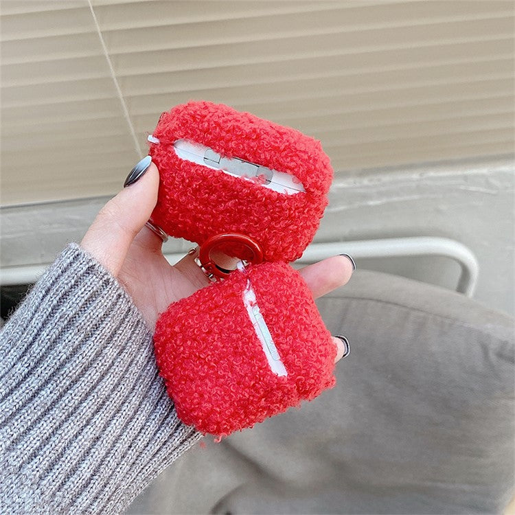 Fluff + TPU Cover for Apple AirPods Pro Charging Case Cover Bluetooth Headset Protector with Buckle - Red