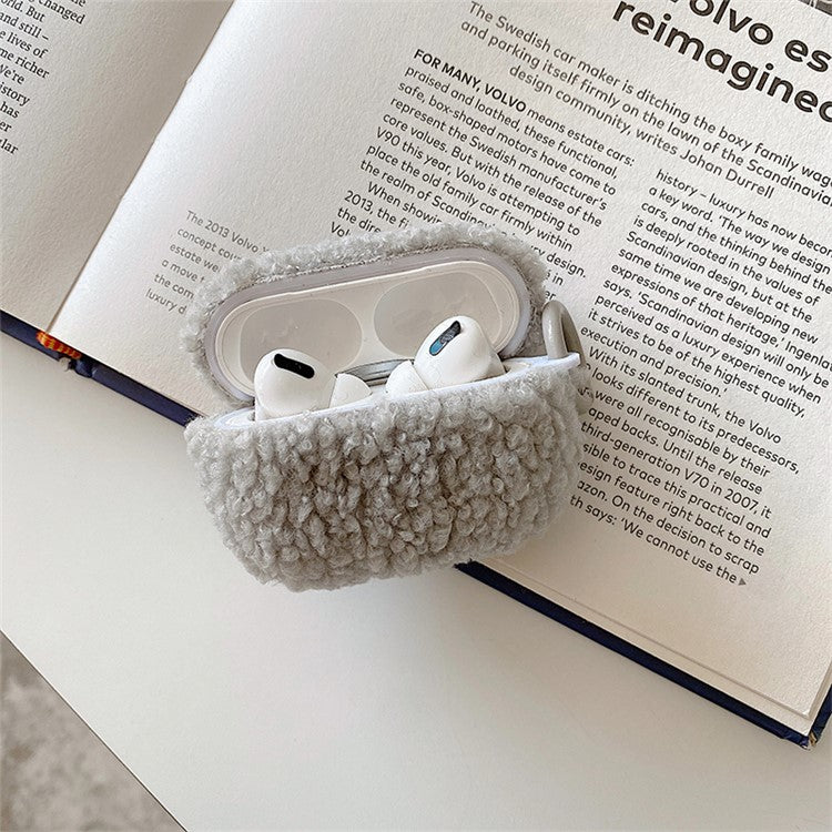 Fluff + TPU Cover for Apple AirPods Pro Charging Case Cover Bluetooth Headset Protector with Buckle - Grey