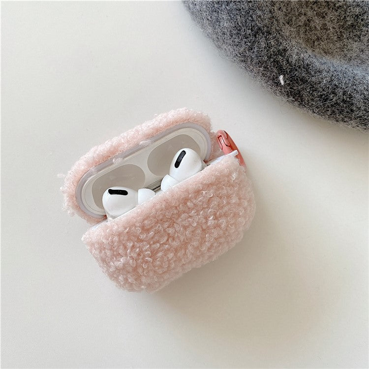 Fluff + TPU Cover for Apple AirPods Pro Charging Case Cover Bluetooth Headset Protector with Buckle - Pink