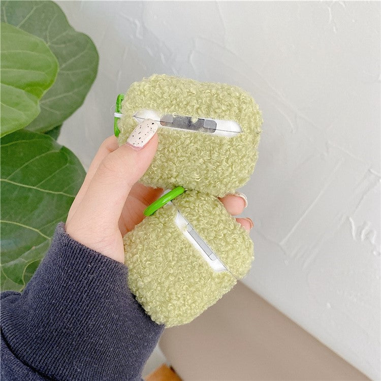 Fluff + TPU Cover for Apple AirPods Pro Charging Case Cover Bluetooth Headset Protector with Buckle - Green