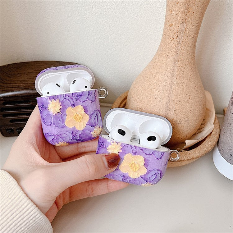 For Apple AirPods with Charging Case (2016)  /  (2019)  /  AirPods with Wireless Charging Case (2019) Flower Pattern IMD+TPU Shockproof Cover Bluetooth Earbuds Protective Case with Buckle - Style B