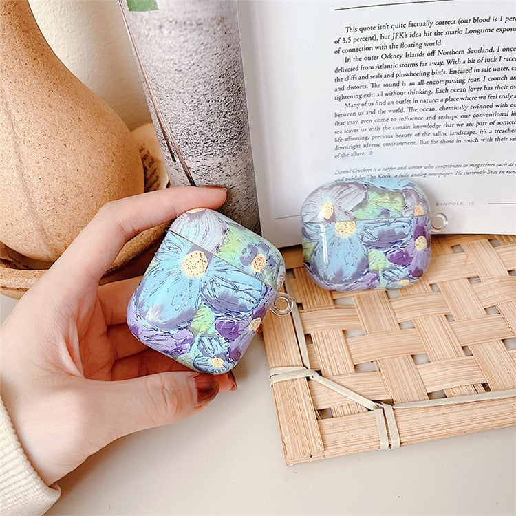 For Apple AirPods Pro Charging Case Cover Flower Pattern IMD+TPU Case TWS Earbuds Protector with Buckle - Style C