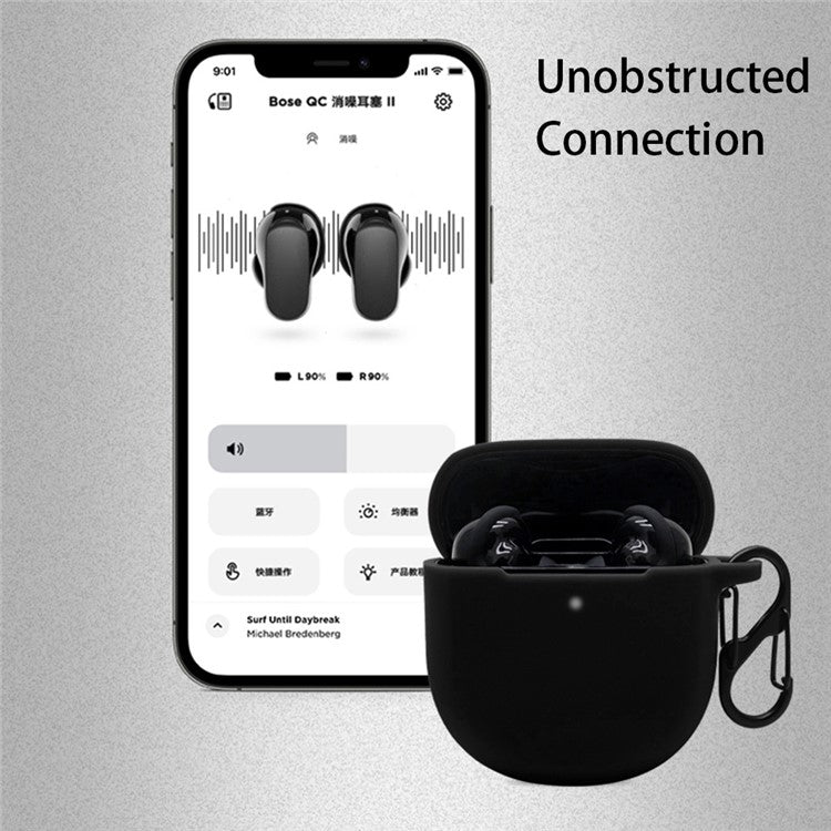 For Bose Quiet Comfort Earbuds II Protective Case Wireless Noise-canceling Headset Silicone Cover with Anti-Loss Hanging Buckle - Dark Blue