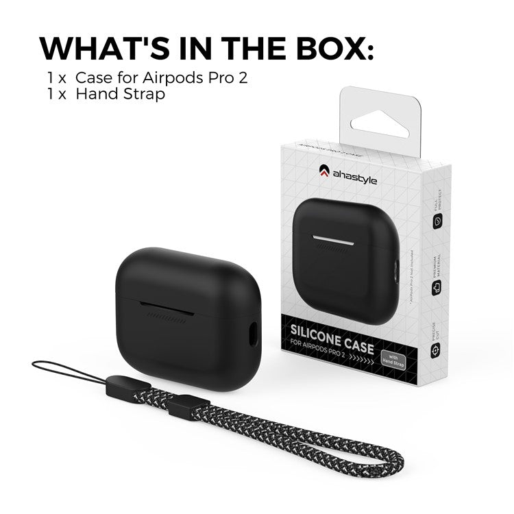 AHASTYLE PT187 For Apple AirPods Pro 2 Bluetooth Earphone Silicone Case Earbud Charging Case Protective Cover with Hand Strap - Black