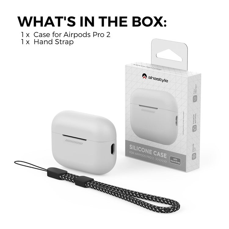 AHASTYLE PT187 For Apple AirPods Pro 2 Bluetooth Earphone Silicone Case Earbud Charging Case Protective Cover with Hand Strap - White