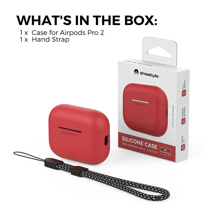 AHASTYLE PT187 For Apple AirPods Pro 2 Bluetooth Earphone Silicone Case Earbud Charging Case Protective Cover with Hand Strap - Red