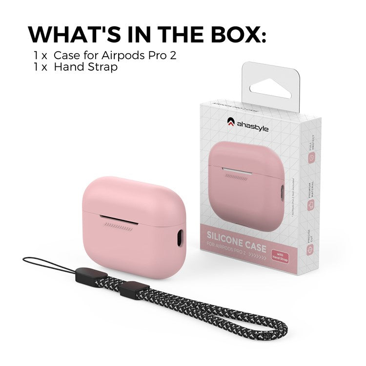 AHASTYLE PT187 For Apple AirPods Pro 2 Bluetooth Earphone Silicone Case Earbud Charging Case Protective Cover with Hand Strap - Pink