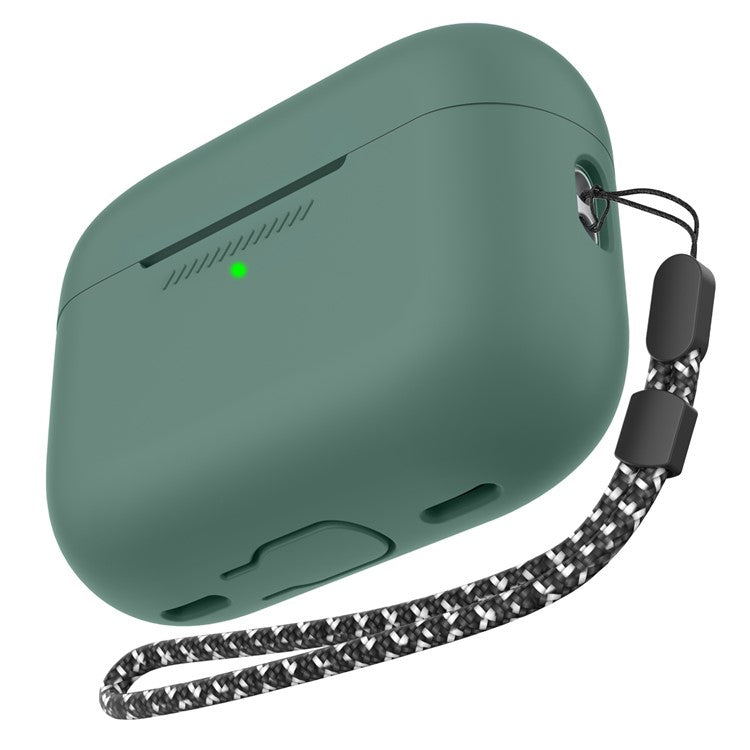 AHASTYLE PT187 For Apple AirPods Pro 2 Bluetooth Earphone Silicone Case Earbud Charging Case Protective Cover with Hand Strap - Green