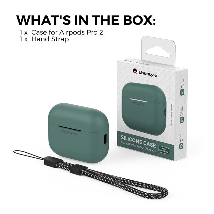 AHASTYLE PT187 For Apple AirPods Pro 2 Bluetooth Earphone Silicone Case Earbud Charging Case Protective Cover with Hand Strap - Green