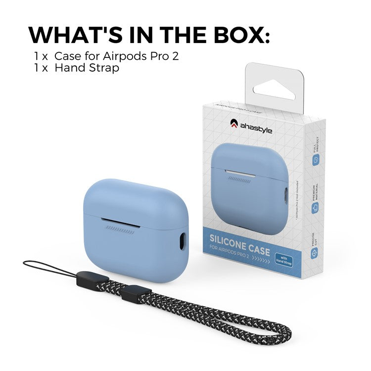 AHASTYLE PT187 For Apple AirPods Pro 2 Bluetooth Earphone Silicone Case Earbud Charging Case Protective Cover with Hand Strap - Sky Blue