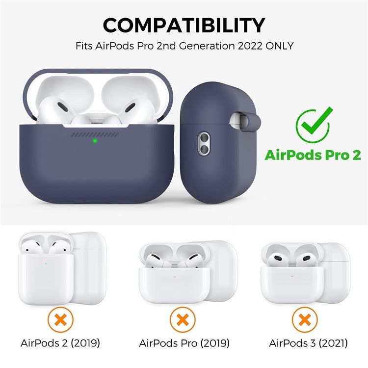 AHASTYLE PT187 For Apple AirPods Pro 2 Bluetooth Earphone Silicone Case Earbud Charging Case Protective Cover with Hand Strap - Midnight Blue