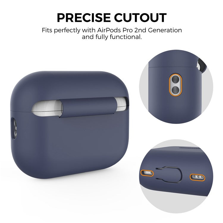 AHASTYLE PT187 For Apple AirPods Pro 2 Bluetooth Earphone Silicone Case Earbud Charging Case Protective Cover with Hand Strap - Midnight Blue