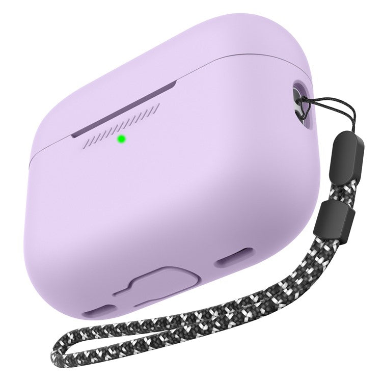 AHASTYLE PT187 For Apple AirPods Pro 2 Bluetooth Earphone Silicone Case Earbud Charging Case Protective Cover with Hand Strap - Purple