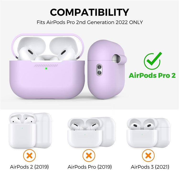 AHASTYLE PT187 For Apple AirPods Pro 2 Bluetooth Earphone Silicone Case Earbud Charging Case Protective Cover with Hand Strap - Purple