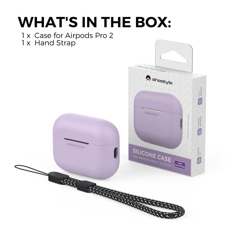 AHASTYLE PT187 For Apple AirPods Pro 2 Bluetooth Earphone Silicone Case Earbud Charging Case Protective Cover with Hand Strap - Purple