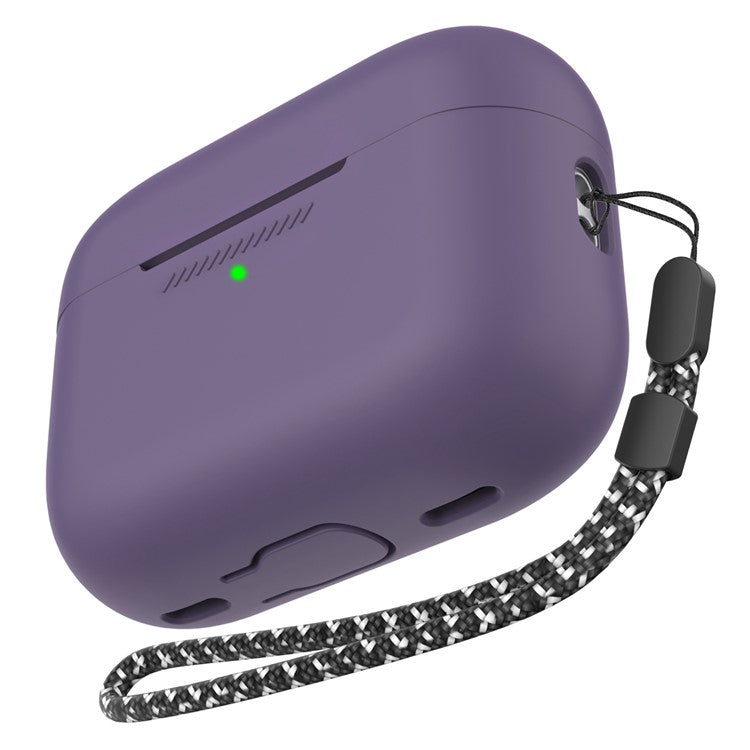 AHASTYLE PT187 For Apple AirPods Pro 2 Bluetooth Earphone Silicone Case Earbud Charging Case Protective Cover with Hand Strap - Dark Purple